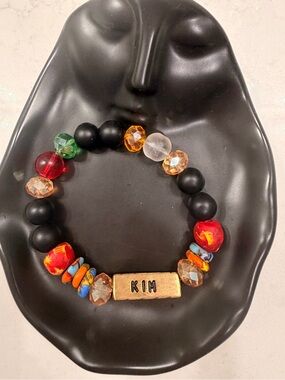 Personalized 'KIM' Multi-Color Beaded Bracelet - Black & Red Accent